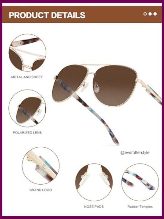 Polarized Aviator Sunglasses with Acetate Frame, UV400 Protection main image 4